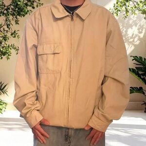 Vintage Eddie Bauer Bomber Full Zip Jacket Mens L Tall Beige tan Harrington Coat